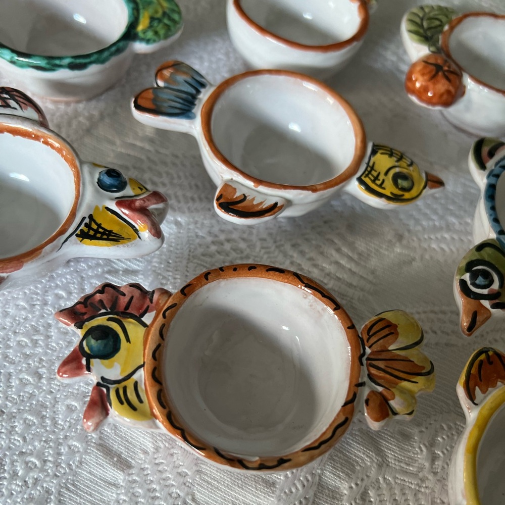 Hand painted egg cups. Made in Italy.